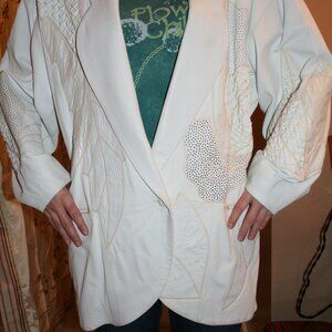 White Genuine Leather Unique Patterned Jacket